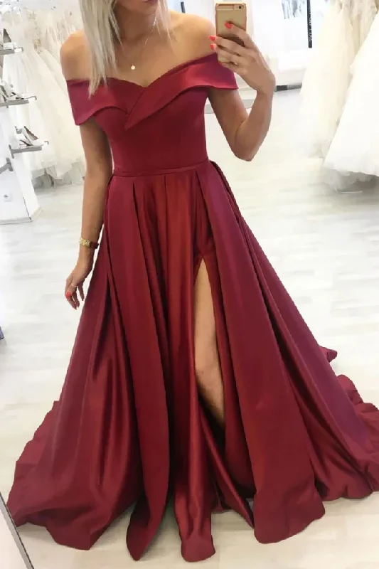 women's formal dressesOff Shoulder Burgundy Satin Long Prom Dress with Slit, Off Shoulder Burgundy Formal Dress Y226 women's formal dressesOff Shoulder Burgundy Satin Long Prom Dress with Slit, Off Shoulder Burgundy Formal Dress Y226
