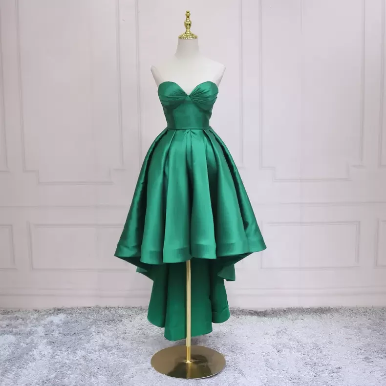 Jersey DressStrapless Green Satin Prom Dress Hi-low Prom Dress s42