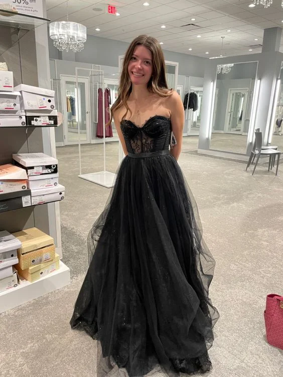 Solid Color DressGenerous Black Tulle Prom Dress Corset Top Graduation Dress Y314