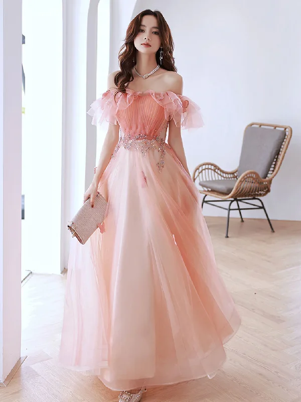 women's high-low dressesPink Off Shoulder Tulle Long Prom Dress, Pink Tulle Formal Dress Y584 women's high-low dressesPink Off Shoulder Tulle Long Prom Dress, Pink Tulle Formal Dress Y584