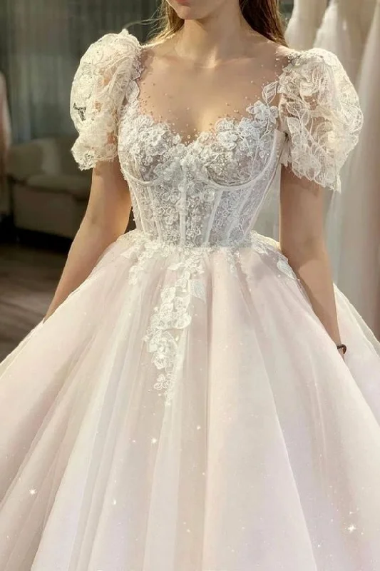 Chic DressElegant White Tulle Corset Prom Dress Lace Embroidery For Girls Y50
