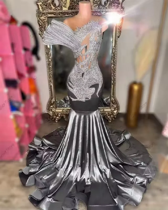 Short-Sleeve DressModern Silvery Prom Dresses Black Girls Crystal Beading Ruched Mermaid 2025 Birthday Luxury Dress Graduation Gown Customized Short-Sleeve DressModern Silvery Prom Dresses Black Girls Crystal Beading Ruched Mermaid 2025 Birthday Luxury Dress Graduation Gown Customized