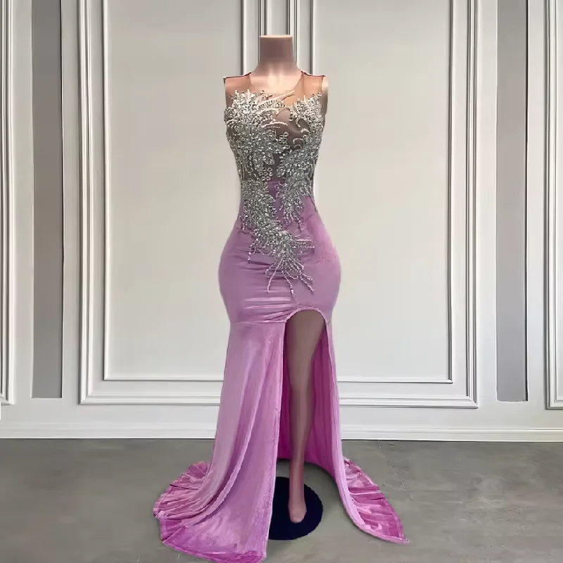 women's silk dressesViolet Velvet Long Prom Dresses 2025 Black Girls Sparkly Beaded Crystal High Slit Pink Mermaid Prom Birthday Gowns Customized women's silk dressesViolet Velvet Long Prom Dresses 2025 Black Girls Sparkly Beaded Crystal High Slit Pink Mermaid Prom Birthday Gowns Customized