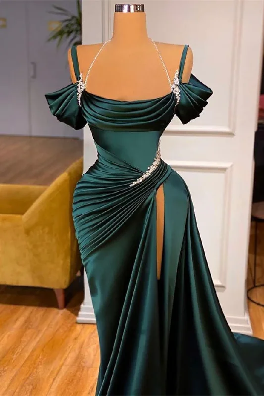 women's high-end dressesElegant Stunning Off-the-Shoulder Mermaid Prom Dress Ruffles With Split  Y83