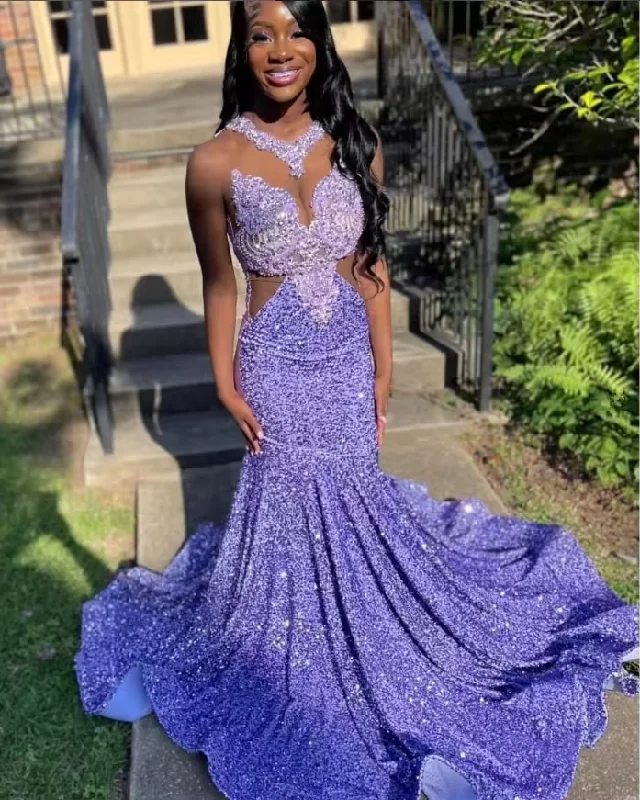 women's lightweight dressesCustomized Lilac Purple Luxury Cocktail Dresses African Girls Beaded Glitter Embellished Prom Dresses New Style Gowns Dresses