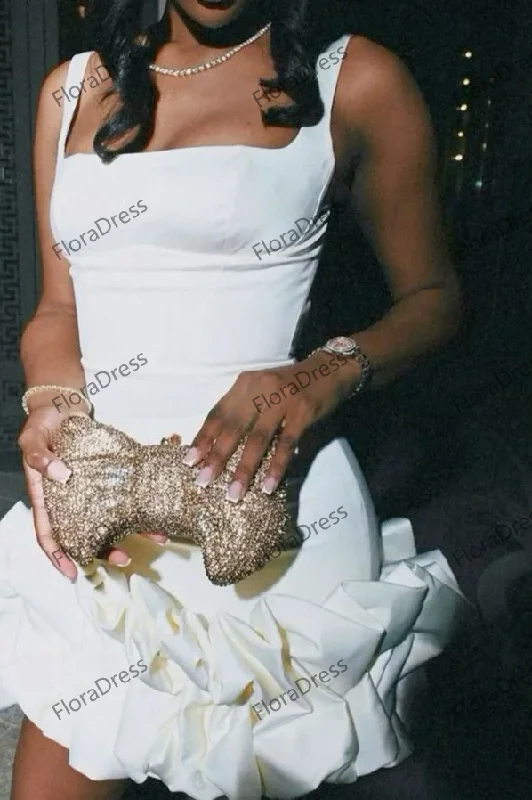 Ruffle DressWhite Birthday Outfits, White Short Prom Dress , Homecoming Dress