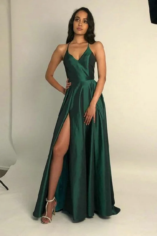 Zipper DressSpaghetti Straps Open Back Prom Dresses with Split S9152