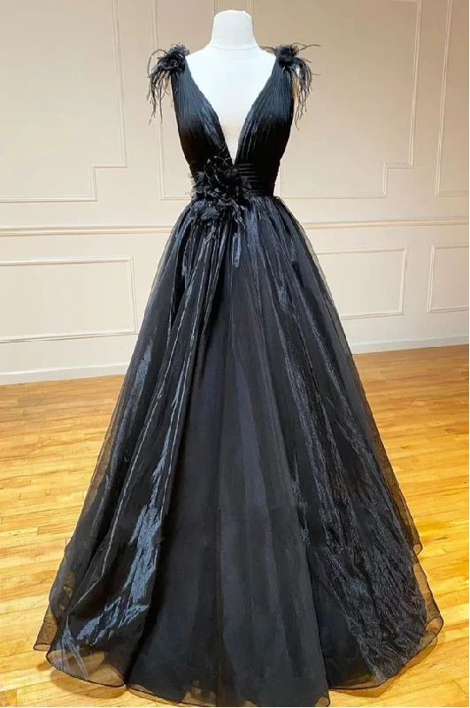 Mermaid DressDeep V Neck Long Prom Dress Balck Charming Prom Dress Y16