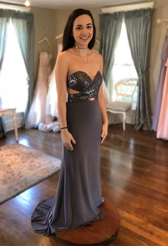 women's solid color dressesModest Sequined Sweetheart Mermaid Prom Dress  Y171
