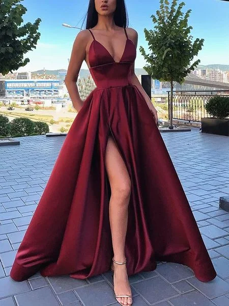 Organza DressDifferent Colors A-line Satin Sleeveless Spaghetti Straps Slit Prom Dress  S7862