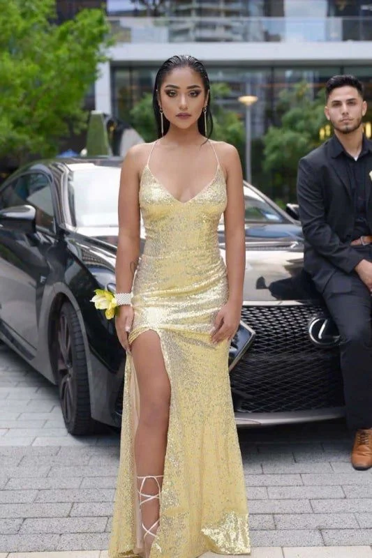 Fit-And-Flare Dressglamorous halter side slit sleeveless floor length prom dresses Y357