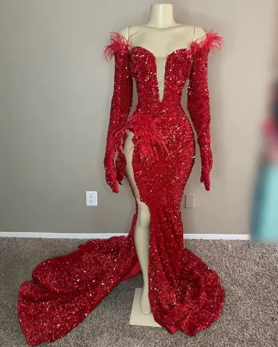 women's maxi dressesGlitter Red Prom Dresses For Special Occasions Birthday Dress Sequins GownBead Crystals Evening Gown Customized women's maxi dressesGlitter Red Prom Dresses For Special Occasions Birthday Dress Sequins GownBead Crystals Evening Gown Customized