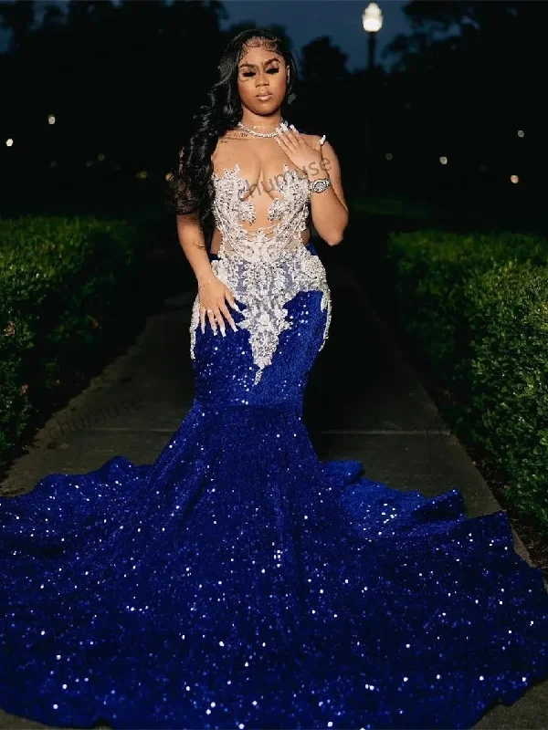 women's made-to-order dressesRoyal Blue Sequins Mermaid Prom Dresses With Sheer Neck Plus Size Formal Evening Occasion women's made-to-order dressesRoyal Blue Sequins Mermaid Prom Dresses With Sheer Neck Plus Size Formal Evening Occasion