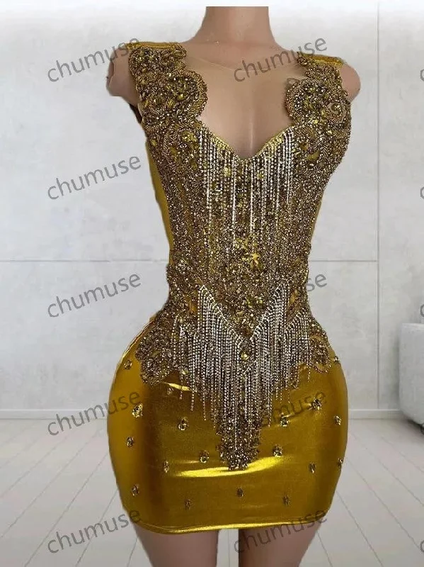 women's flowy dressesCharming Gold Mermaid Prom Dresses Sparkly Diamond Crystal African Black Girl Short Prom Dress women's flowy dressesCharming Gold Mermaid Prom Dresses Sparkly Diamond Crystal African Black Girl Short Prom Dress