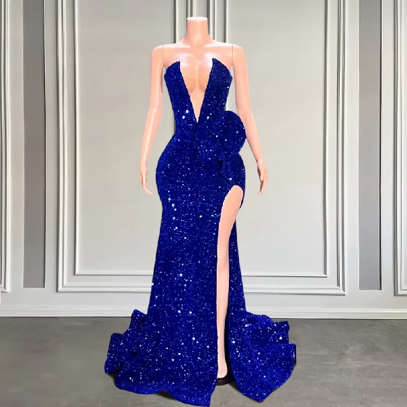 women's midi dressesElegant Long Mermaid Blue Prom Dresses 2025 Strapless High Slit Black Girls Sequins Sparkly Gala Prom Gowns Customized women's midi dressesElegant Long Mermaid Blue Prom Dresses 2025 Strapless High Slit Black Girls Sequins Sparkly Gala Prom Gowns Customized