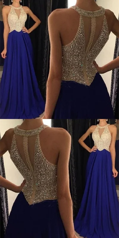 Prom DressFloor-length Royal Blue A-line Round Neck Chiffon Beaded Long Prom Dress S13270 Prom DressFloor-length Royal Blue A-line Round Neck Chiffon Beaded Long Prom Dress S13270