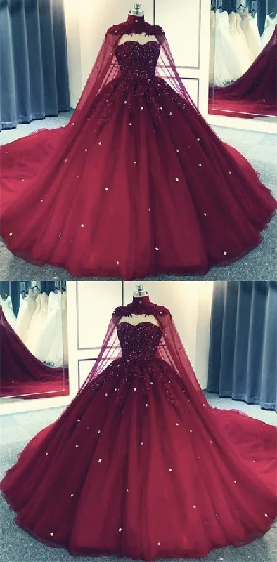 Satin DressTulle Ball Gown Prom Dress With Cape  S8254