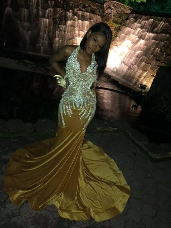 women's denim dressesSparkling Sequins Mermaid Black Girl Prom Dresses Y568