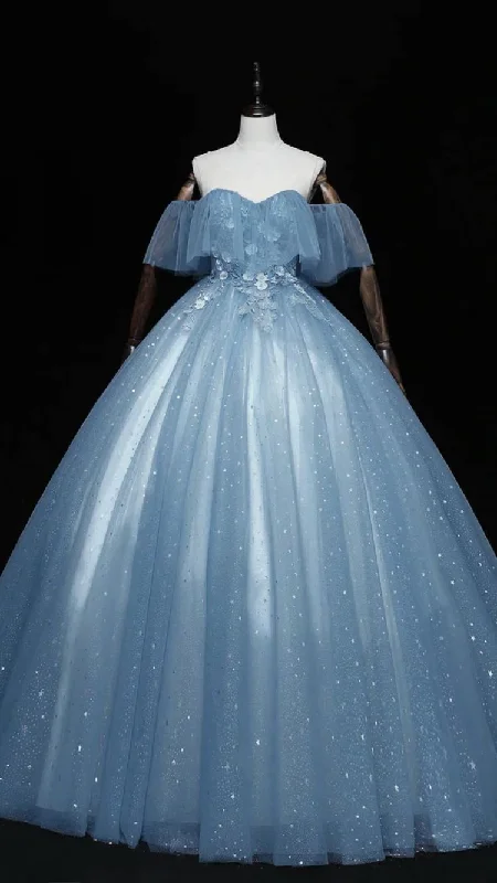 Casual Chic DressGray blue tulle long prom dress birthday dress Y49