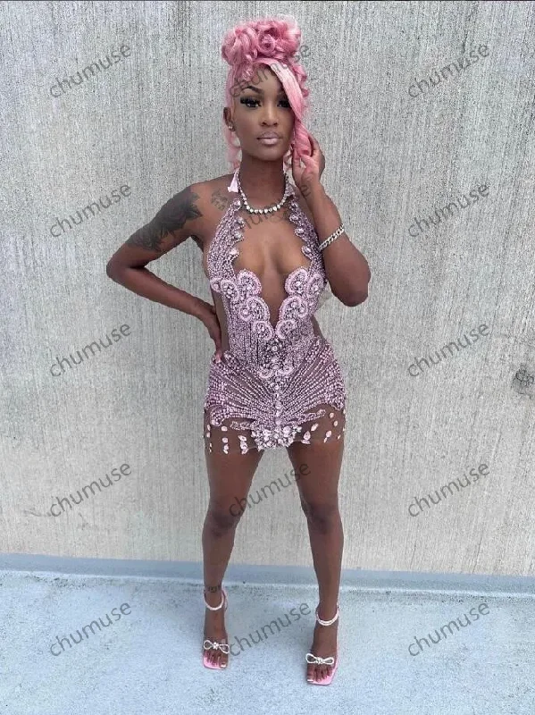 women's hourglass figure dressesPink Sparkly Short Prom Homecoming Dress Luxury Diamond Crystal Sheer Mesh women's hourglass figure dressesPink Sparkly Short Prom Homecoming Dress Luxury Diamond Crystal Sheer Mesh