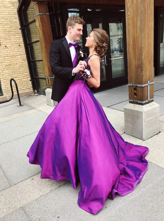 women's bodycon dressesA-line V Neck Long Prom Dress With Beaded Top Y148