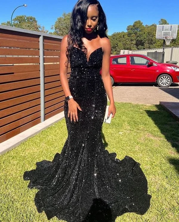 Bridesmaid DressSexy Sparkly Mermaid Black Sequins Long Prom Dress Y362