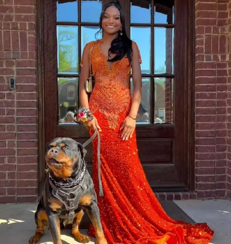 women's cold-shoulder dressesCustomized Sparkling Orange Luxury Prom Dresses Black Girls Rhinestone Beaded Formal Gowns Pearls Sequins Fishtail Long Dresses women's cold-shoulder dressesCustomized Sparkling Orange Luxury Prom Dresses Black Girls Rhinestone Beaded Formal Gowns Pearls Sequins Fishtail Long Dresses
