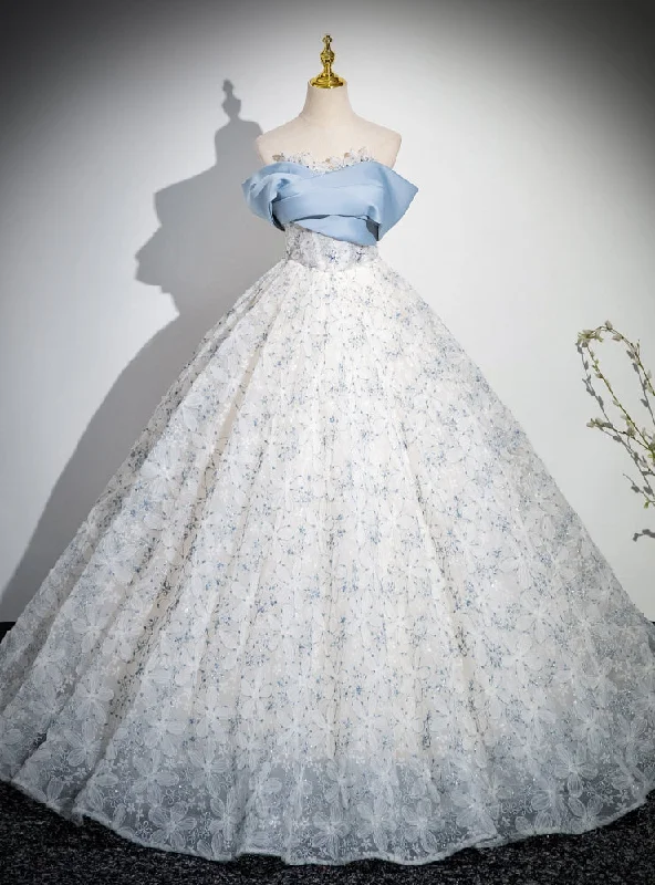 Bow-Tie DressBlue Tulle Lace Flower Quinceanera Dress