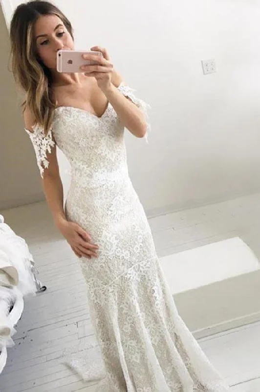women's club dressesAffordable Off the Shoulder Mermaid Lace Long Wedding Dresses N1124