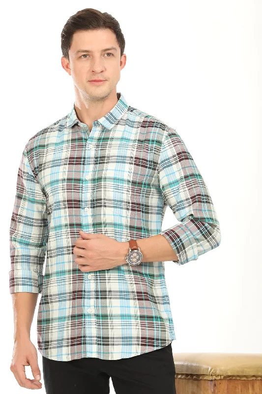 Men's Dressy Button-Down Shirts for Formal OccasionsGridline Checkered Shirt - Green x Brown