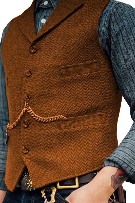 Animal Print DressHerringbone Business Slim Single Breasted Wedding Groom Best Man Vest