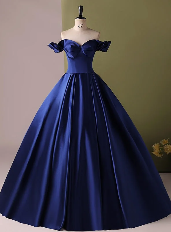 women's maximalist dressesDark Blue Satin Off the Shoulder Quinceanera Dress