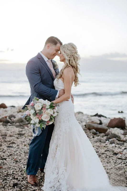 women's shift dressesRustic Chic Sweetheart French Lace Wedding Gown Sweep Train Wedding Dresses N2557