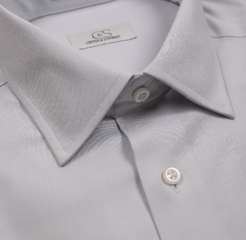 Casual Men's Button-Down ShirtsSolid Silver Grey Wrinkle-Free Cotton Dress Shirt by Cooper & Stewart