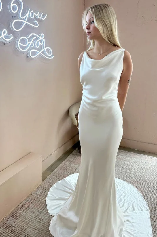 women's mini dressesElegant Mermaid Cowl Neck Sleeveless Wedding Dresses N070
