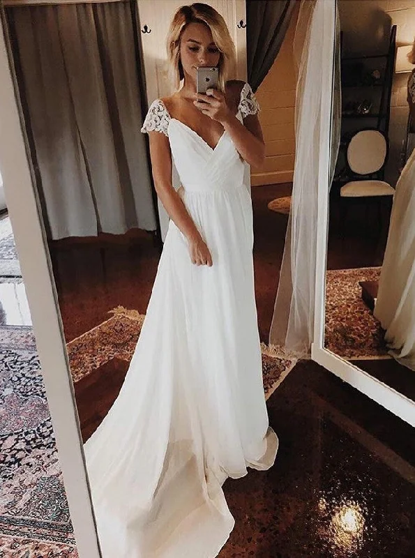 Custom DressSimple Chiffon Wedding Dresses Bohemian Beach Bridal Gowns With Sleeves OW519 Custom DressSimple Chiffon Wedding Dresses Bohemian Beach Bridal Gowns With Sleeves OW519
