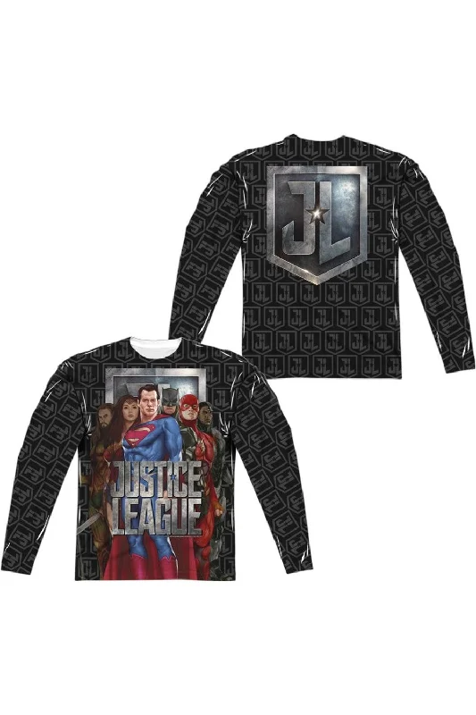 Justice League Movie The League (Front/Back Print) Long Sleeve Adult Poly Crew Tee / T-Shirt