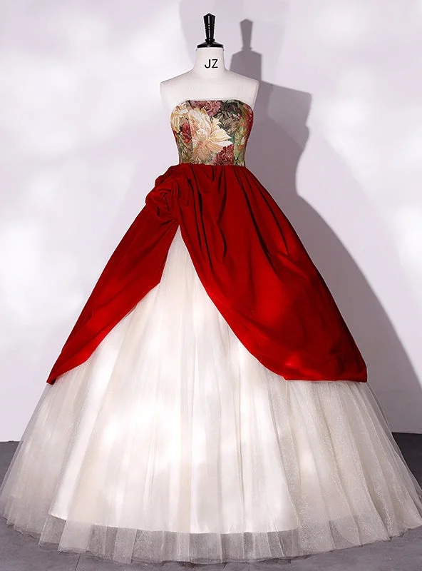 Chiffon DressBurgundy Velvet Champagne Tulle Print Quinceanera Dress