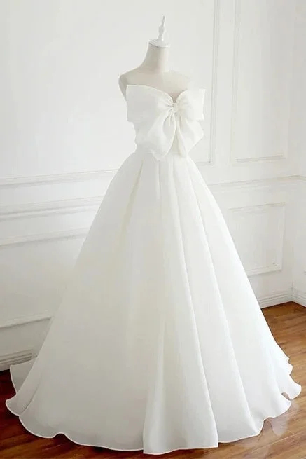 Peplum Hem DressCharming Long Ivory Wedding Dress Bridal Gown With Bowknot Y0061