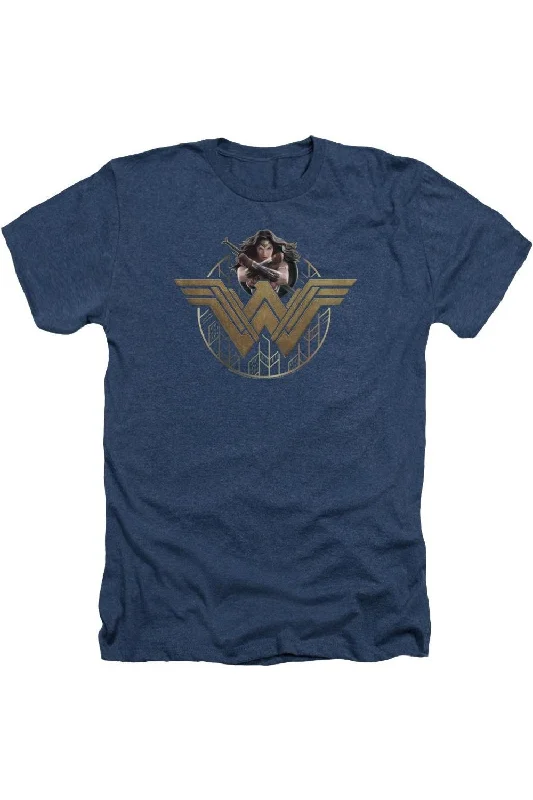 Wonder Woman Movie Power Stance And Emblem Adult Heather Tee / T-Shirt