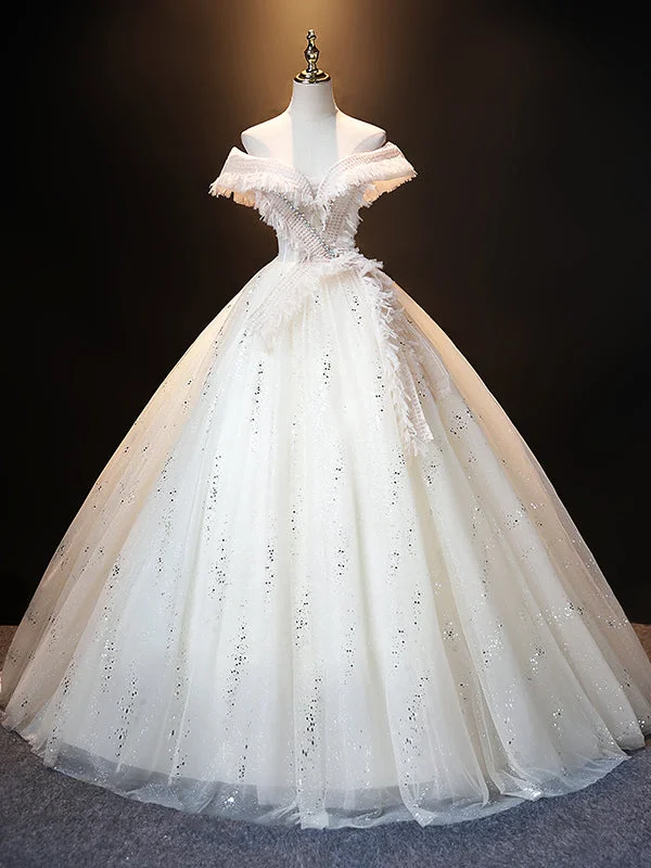 women's denim dressesChampagne Tulle Sequins Off the Shoulder Quinceanera Dress