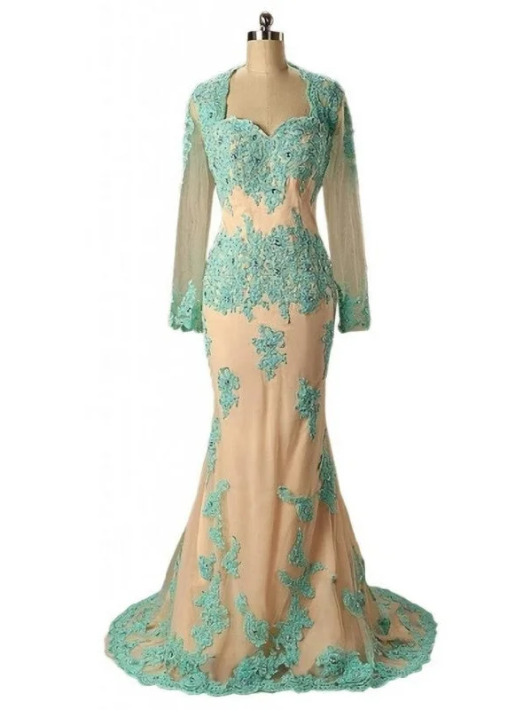 Peplum DressFabulous Appliques Lace Long Sleeve Mermaid Mother of the Bride / Groom Dress