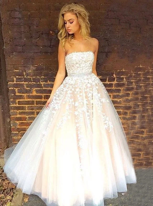 Tall Women DressStrapless Appliques Long Prom Wedding Dress with Beading Waist OW520 Tall Women DressStrapless Appliques Long Prom Wedding Dress with Beading Waist OW520
