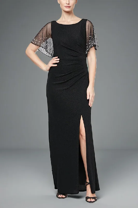 Zipper DressElegant Round Neck Short Sleeve Beading Ankle Length Wedding Party Dress