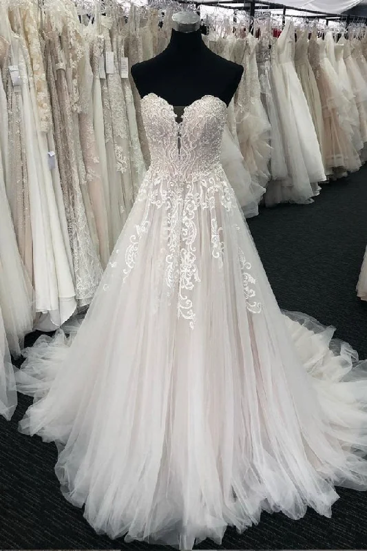 Minimalist DressSweetheart Beading Appliques Tulle Wedding Dresses Long Bridal Dresses N1537