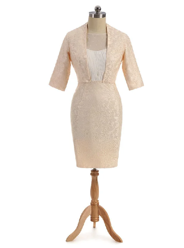 High-Neck DressGlamorous Champagne Mother Of The Bride Dresses Sheath Knee Length