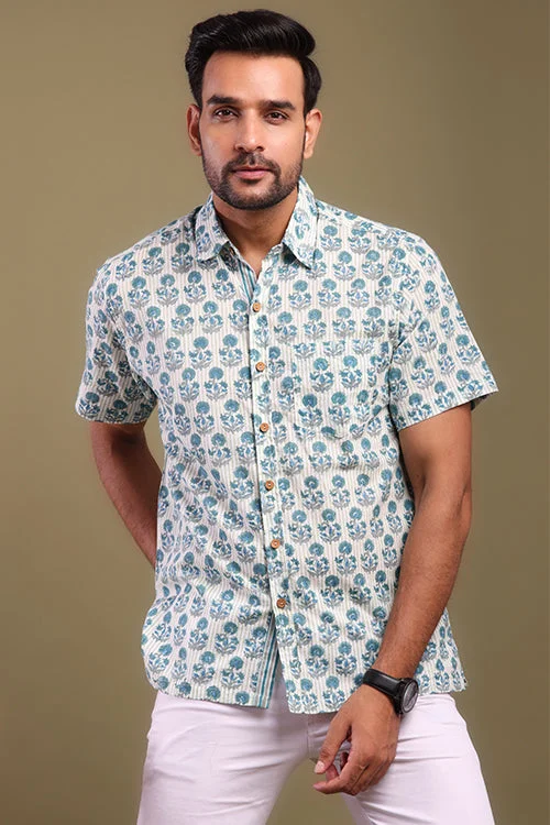 Classic Men's Dress ShirtsShuddhi Blue And Gray Floral Printed Mens Shirt