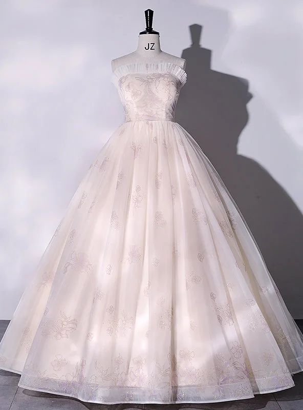 women's off-the-shoulder dressesChampagne Tulle Sequins Strapless Quinceanera Dress