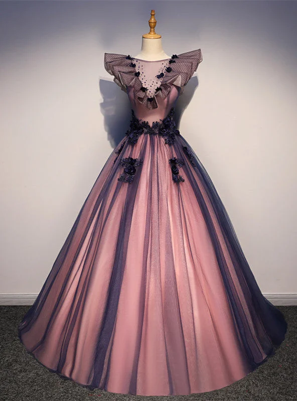 Laced-Up DressFashion Purple Tulle Appliques Beading Quinceanera Dress