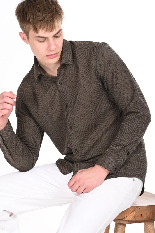 Men's Skinny-Fit Shirts for a Trendy LookBrown Textured Regular Fit Shirt